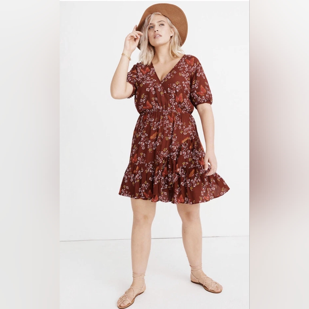Madewell Ruffle Faux Wrap Mini Dress in Windowbox Floral Size 14